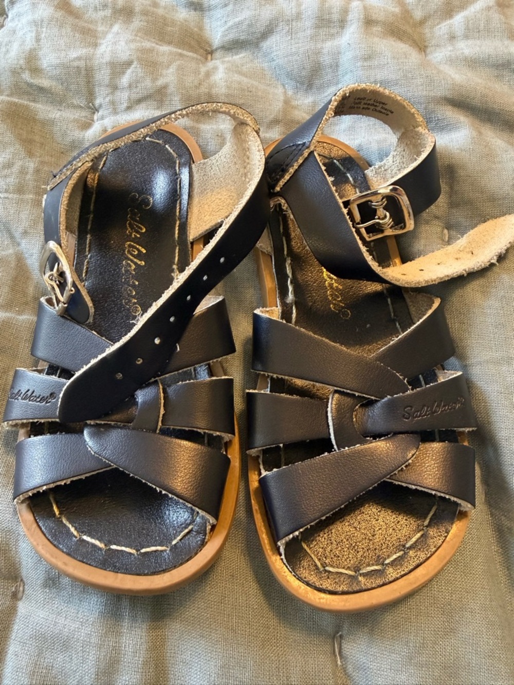 Kids Navy Leather Strappy Sandals
